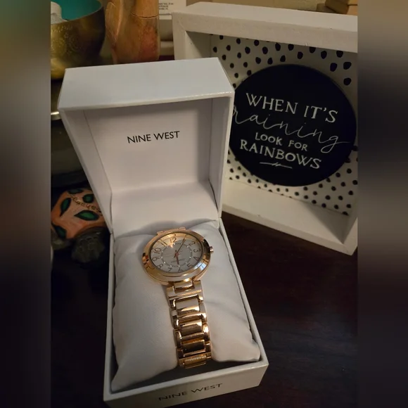 Nine West Rose Gold-Tone Watch With Pearl & Rhinestone Face - Picture 6 of 7